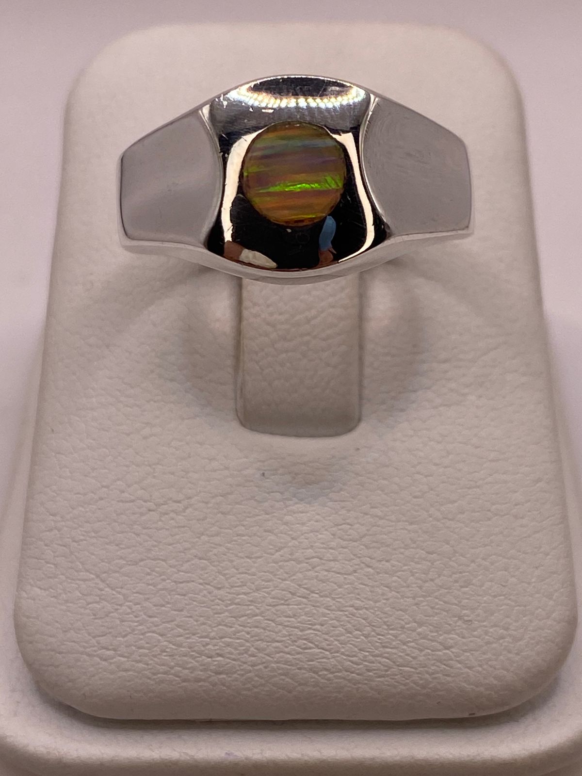 Anillo Plata Ley 925 con Ópalo de Fuego Diseño Minimalista Redondo