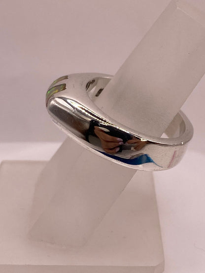 Anillo Plata Ley 925 con Ópalo de Fuego Diseño Moderno de Doble Incrustación, vista lateral
