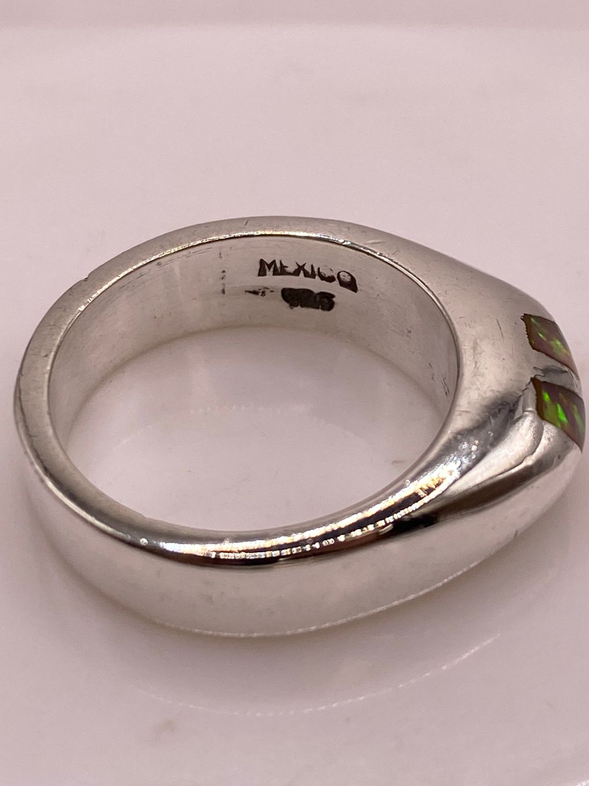 Anillo Plata Ley 925 con Ópalo de Fuego Diseño Moderno de Doble Incrustación