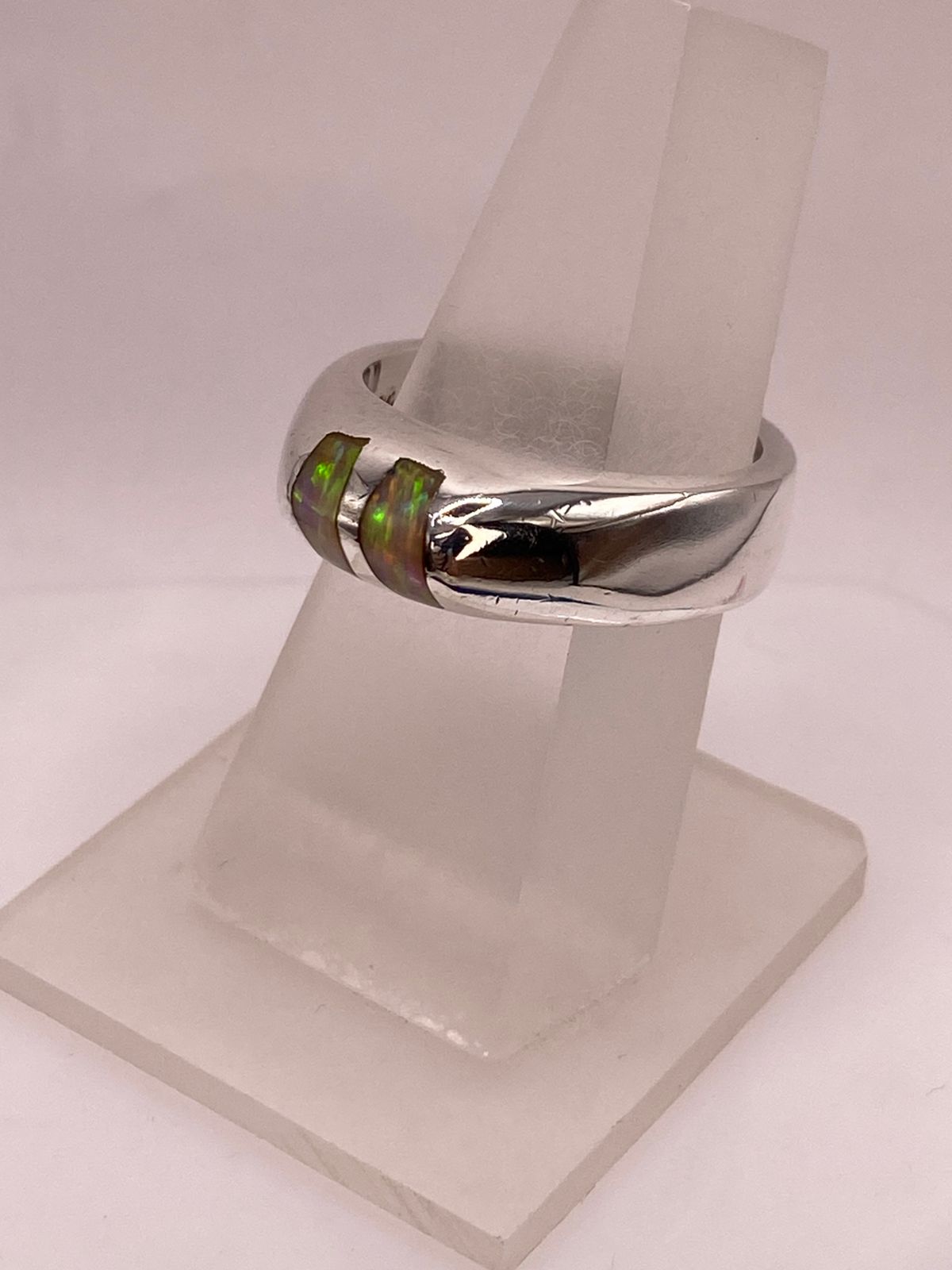 Anillo Plata Ley 925 con Ópalo de Fuego Diseño Moderno de Doble Incrustación