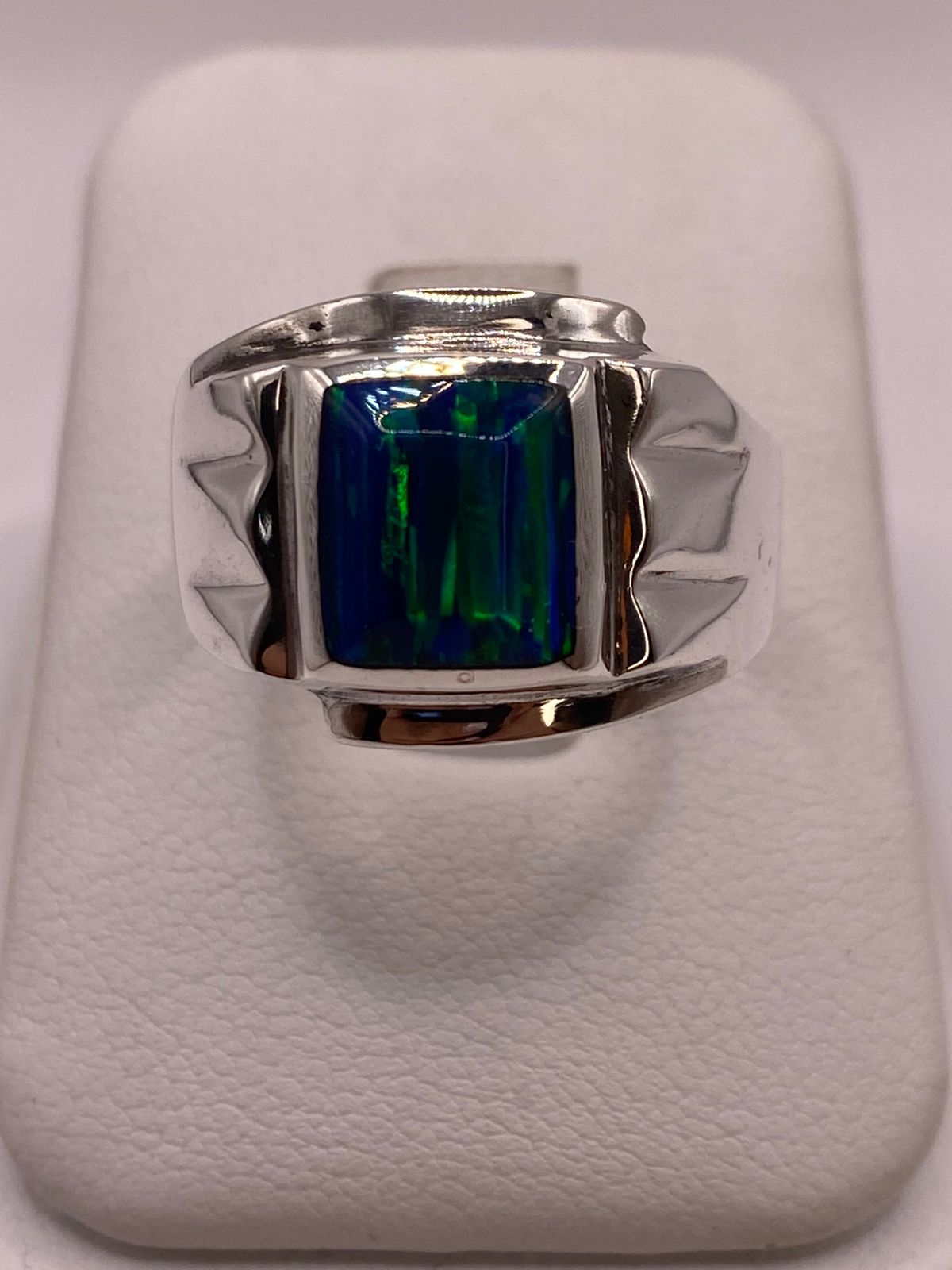 Anillo Plata Ley 925 con Ópalo de Fuego Diseño Rectangular Moderno
