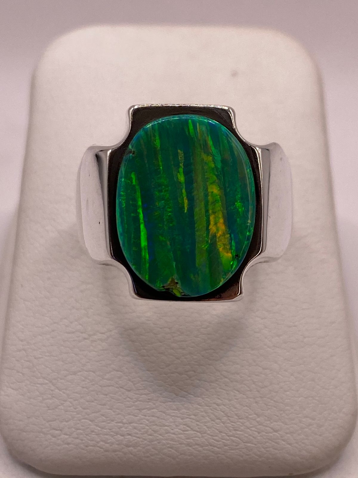 Anillo Plata Ley 950 con Ópalo de Fuego Diseño Contemporáneo