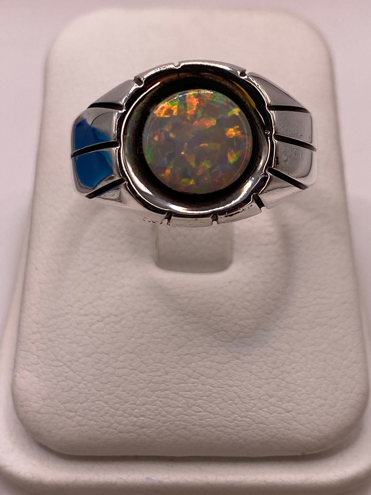 Anillo Plata Ley 950 con Piedra Ópalo de Fuego