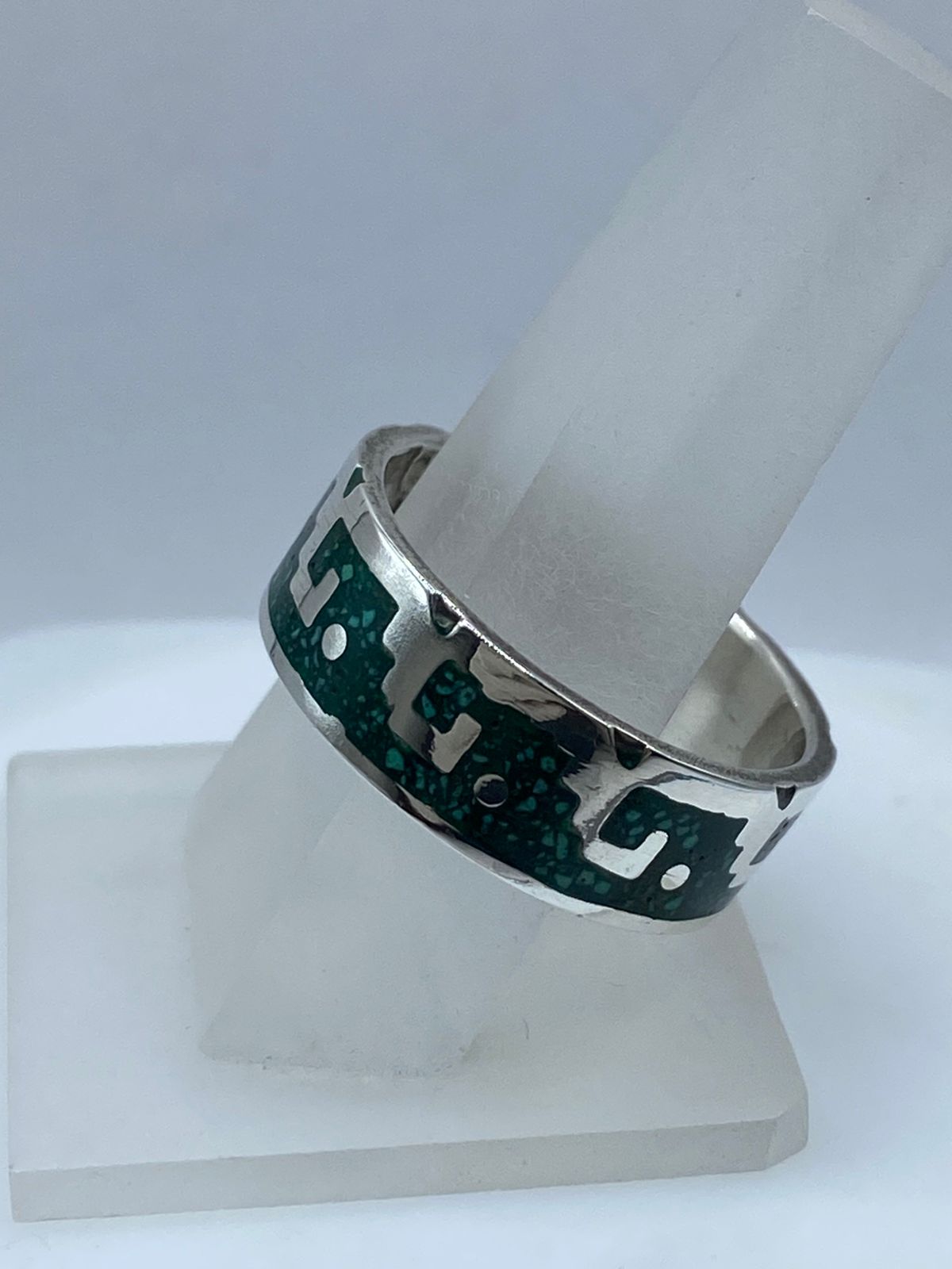 Anillo de Plata .925 Diseño Olas con Malaquita Natural