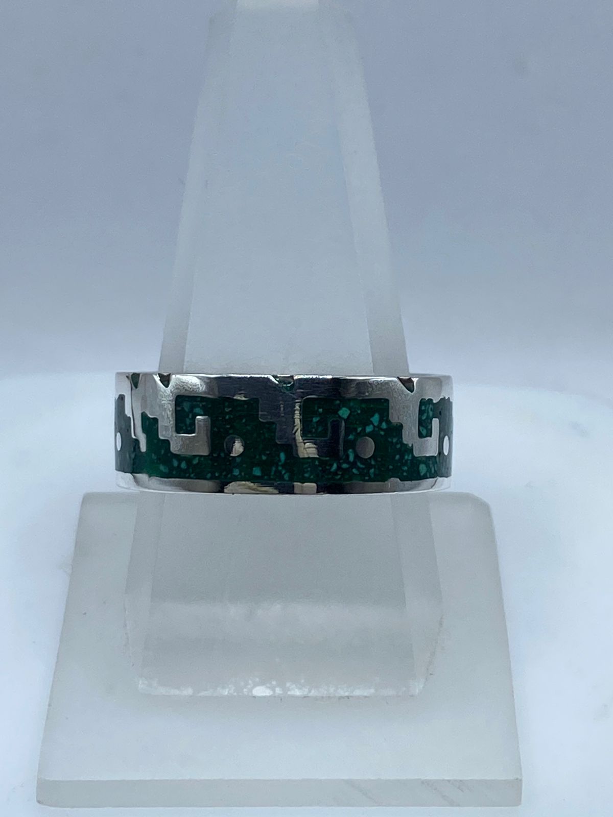 Anillo de Plata .925 Diseño Olas con Malaquita Natural