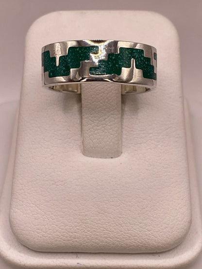 Anillo de Plata .925 con Incrustación de Malaquita – Diseño Geométrico, vista frontal