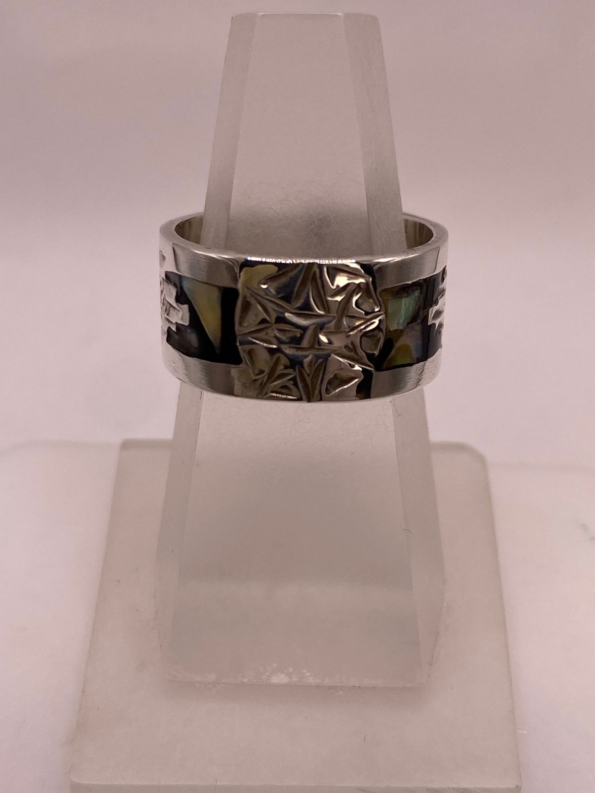 Anillo de Plata .925 con Obsidiana y Concha Abulón
