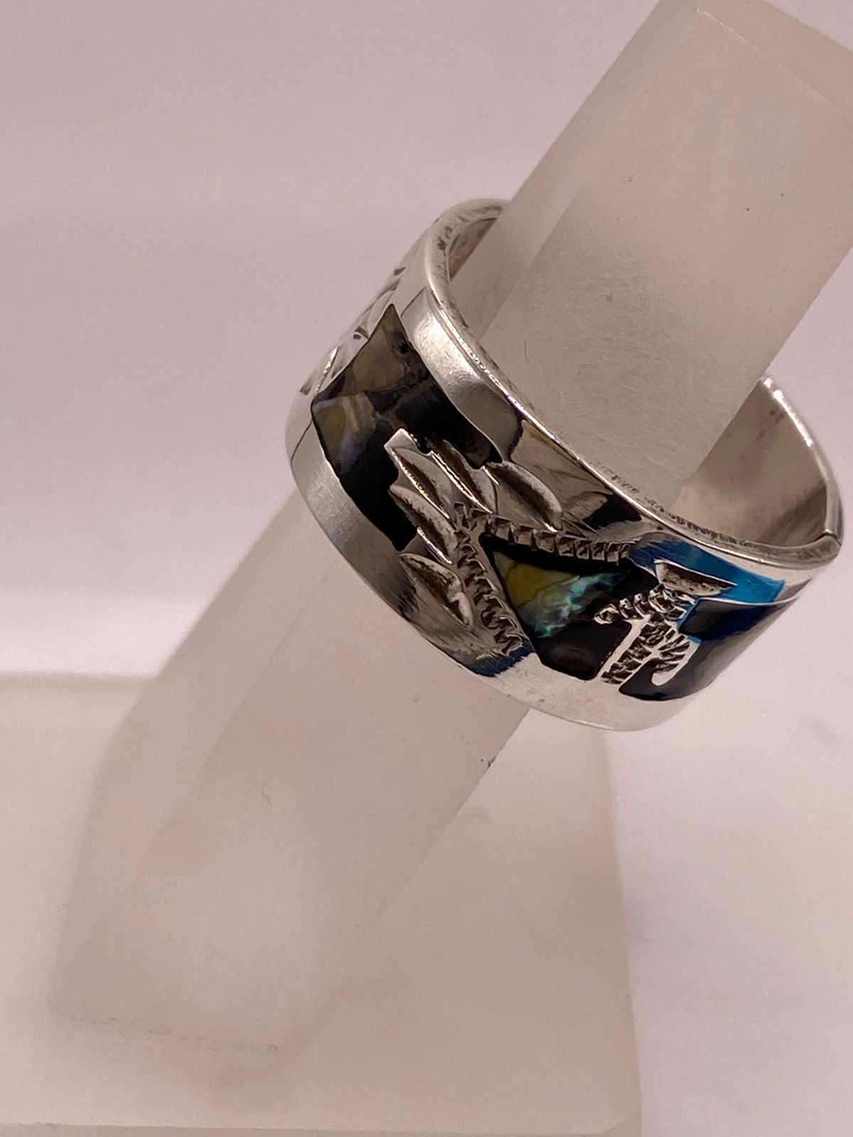 Anillo de Plata .925 con Obsidiana y Concha Abulón