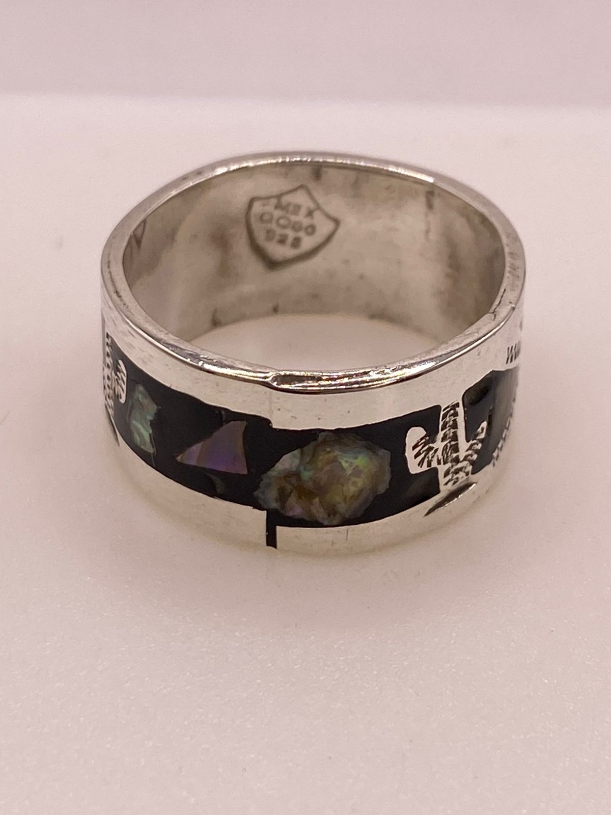 Anillo de Plata .925 con Obsidiana y Concha Abulón