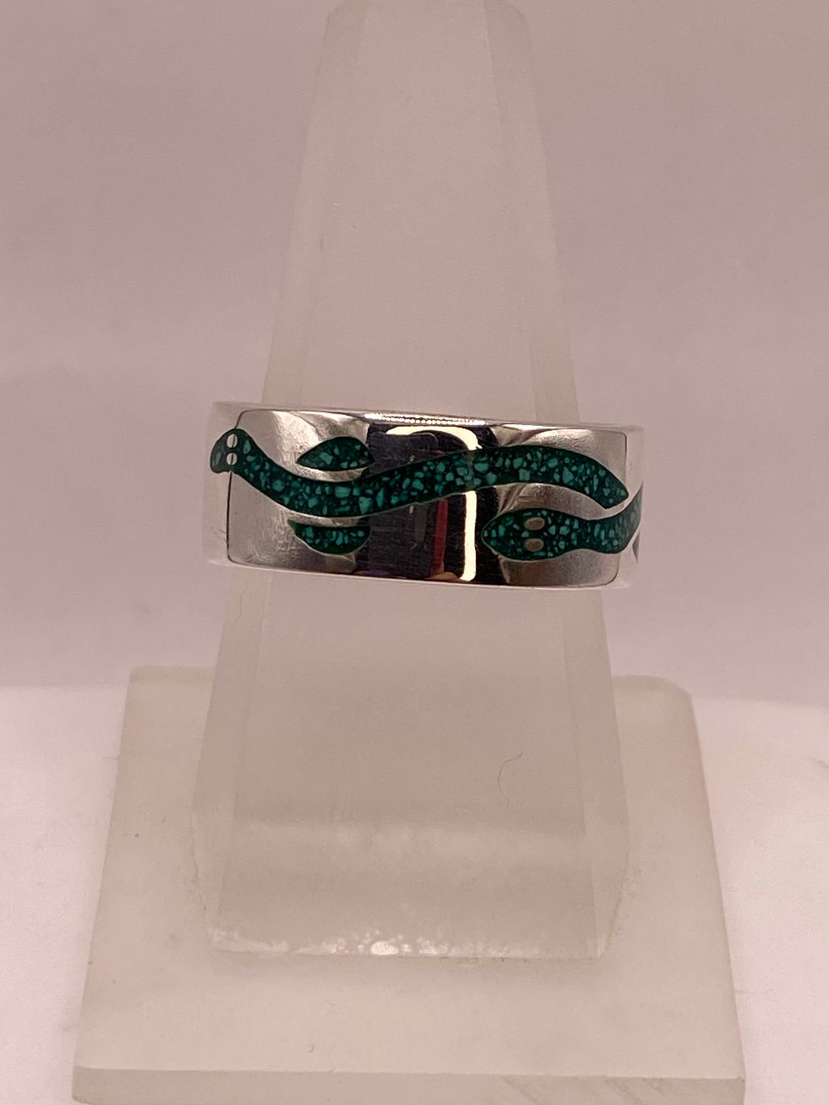 🐍 Anillo Serpiente Verde de Plata .925 con Incrustaciones
