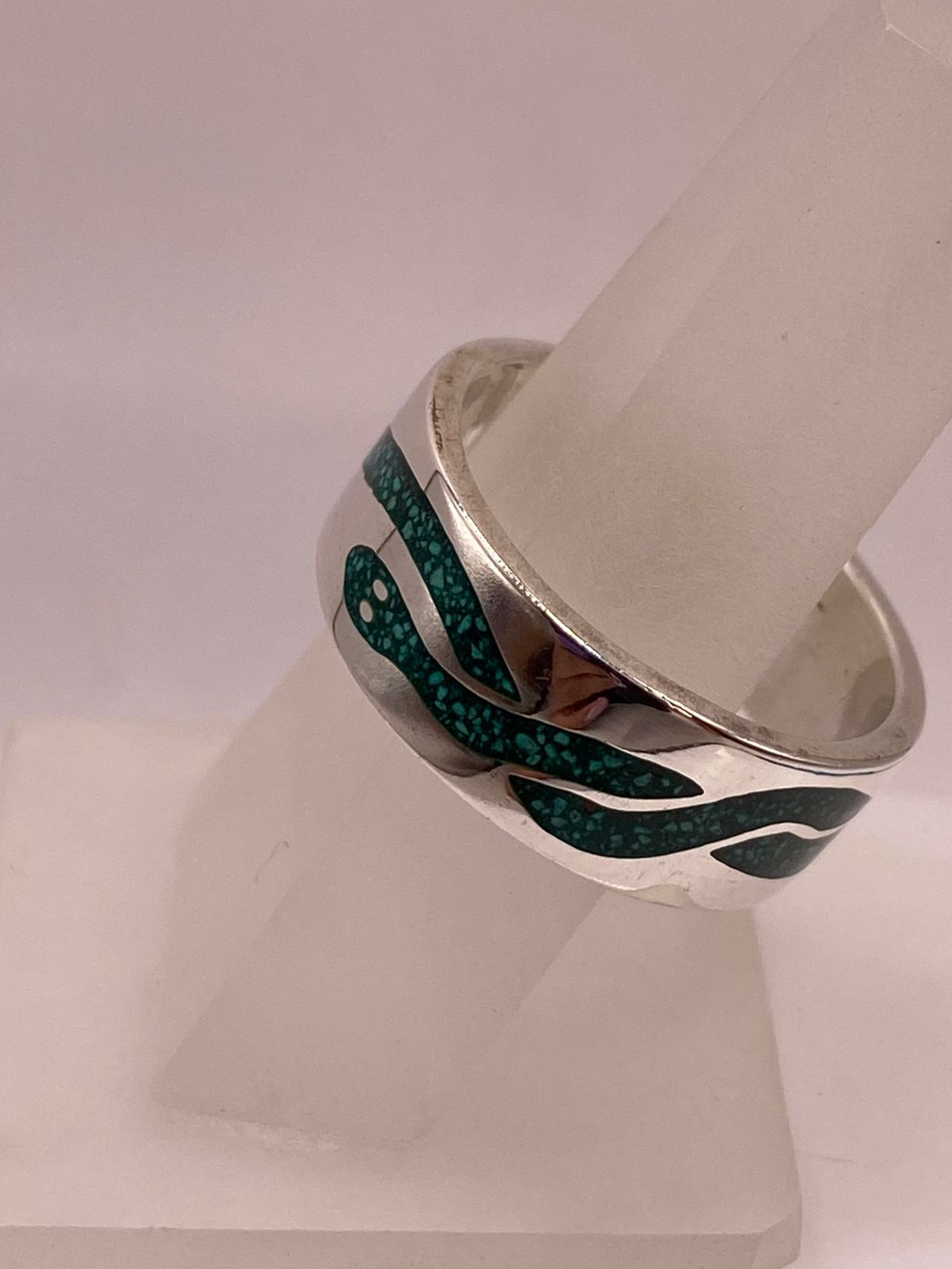 🐍 Anillo Serpiente Verde de Plata .925 con Incrustaciones