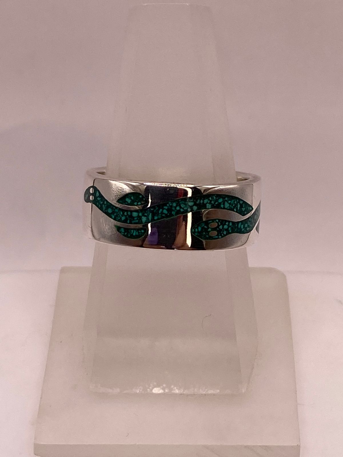 🐍 Anillo Serpiente Verde de Plata .925 con Incrustaciones