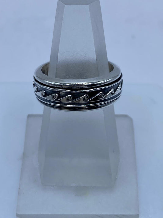 🌊 Anillo Spinner Olas Estilizadas en Plata .925