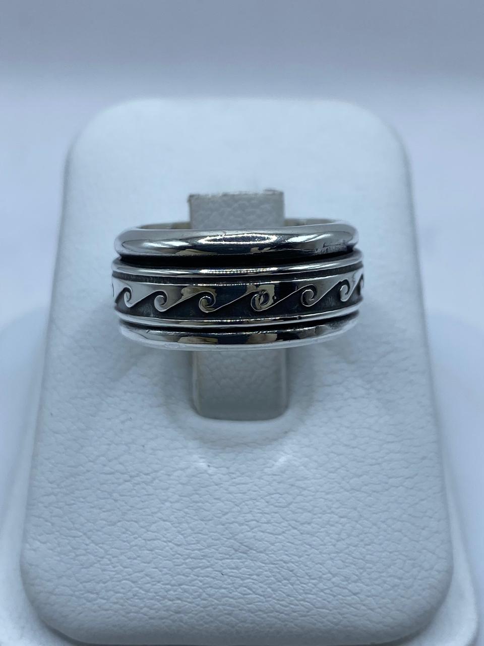 🌊 Anillo Spinner Olas Estilizadas en Plata .925