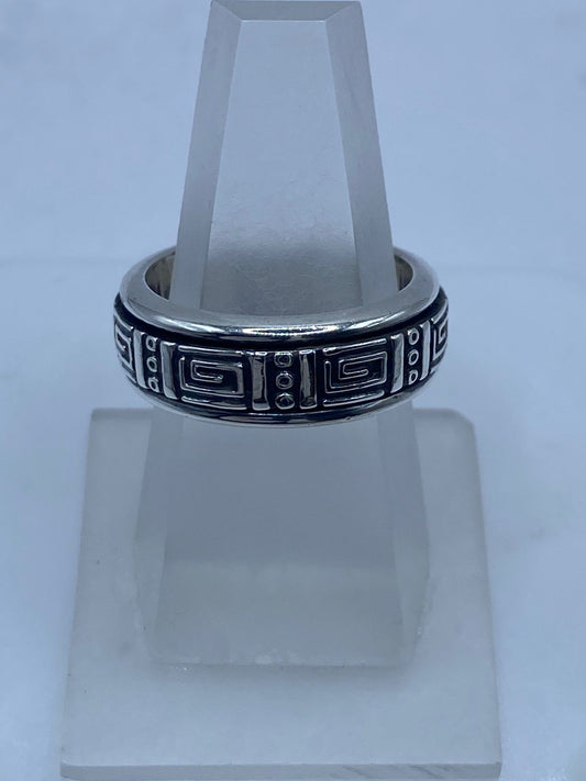 Anillo Spinner de Plata .925 con Diseño Greca Geométrica — vista lateral