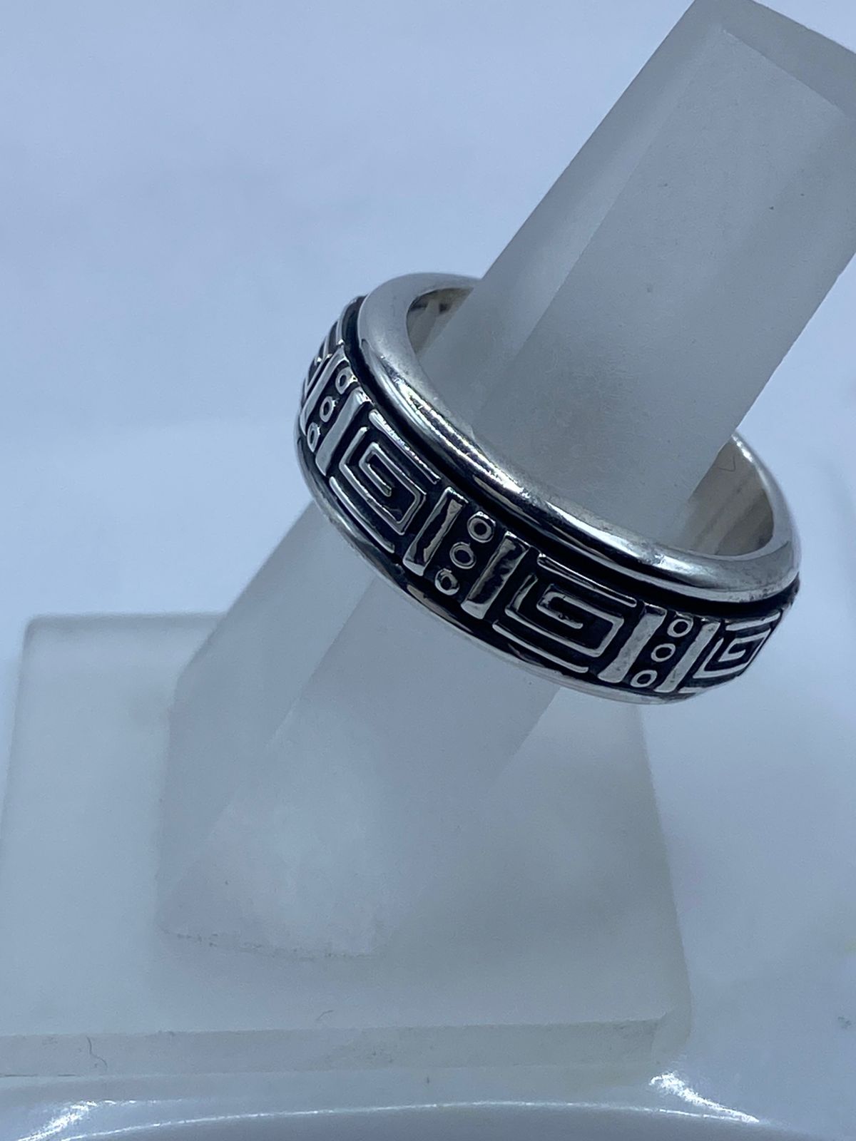 🏛️💍 Anillo Spinner de Plata .925 con Diseño Greca Geométrica