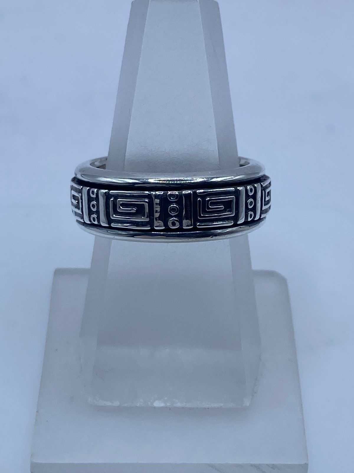 🏛️💍 Anillo Spinner de Plata .925 con Diseño Greca Geométrica