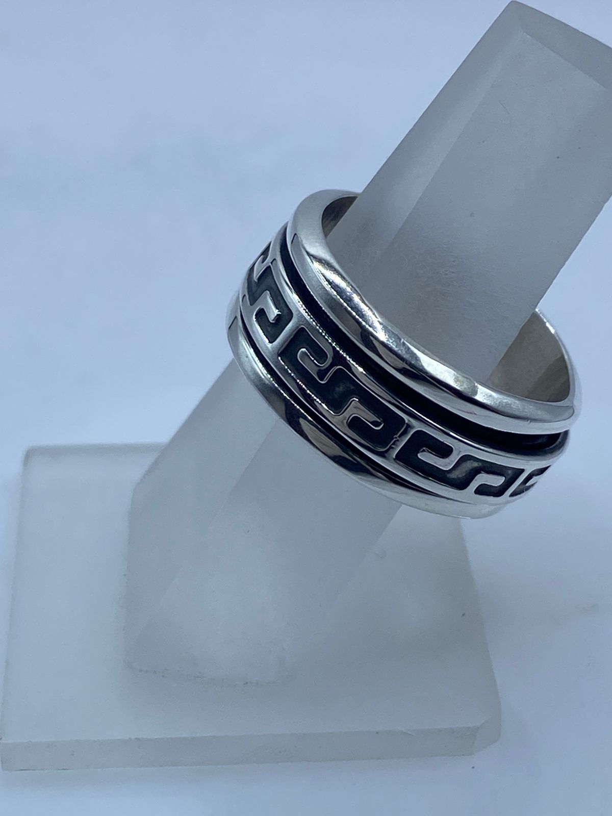 🏛️💍 Anillo Spinner de Plata .925 con Greca Clásica Oscurecida