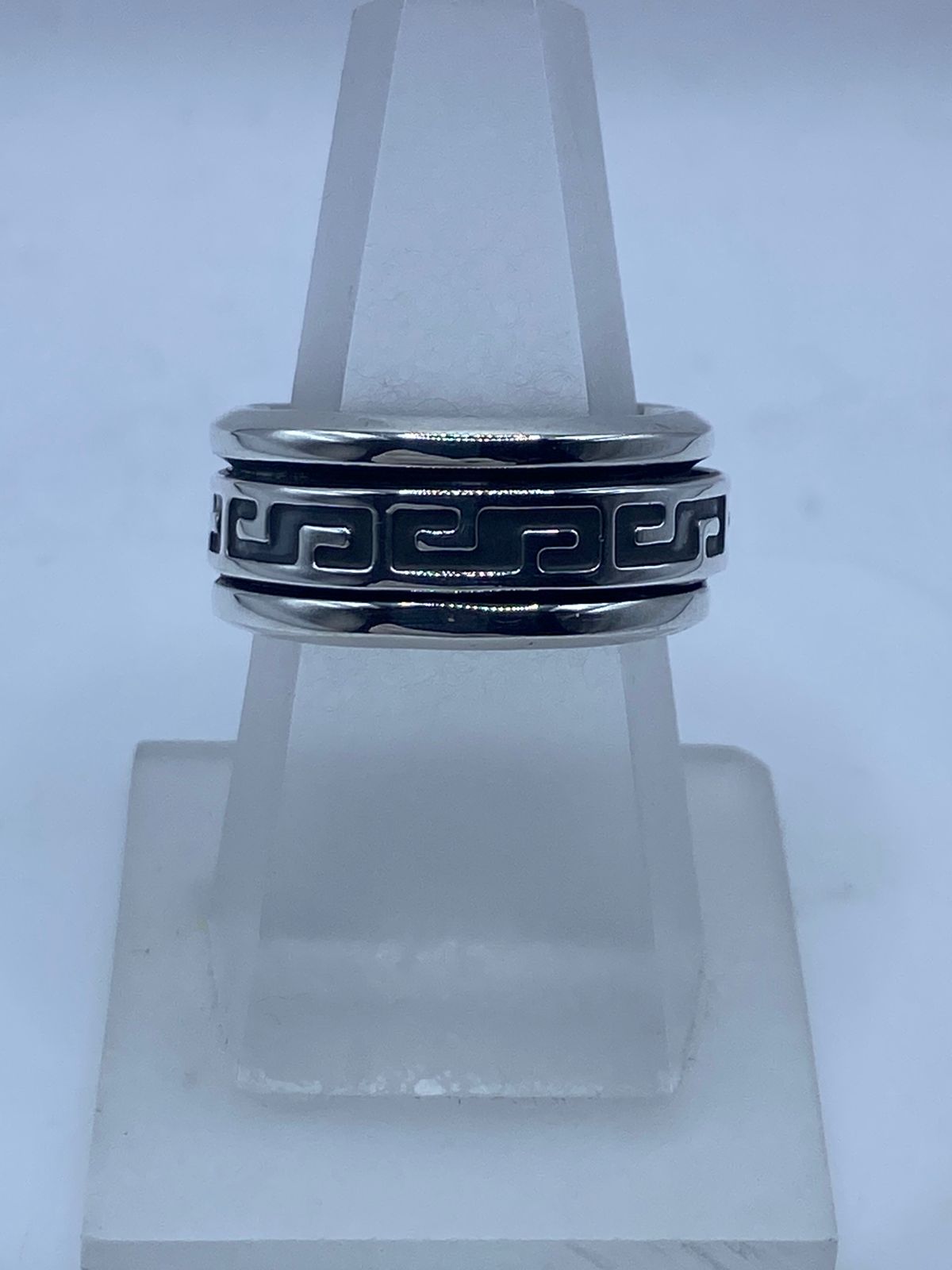 🏛️💍 Anillo Spinner de Plata .925 con Greca Clásica Oscurecida