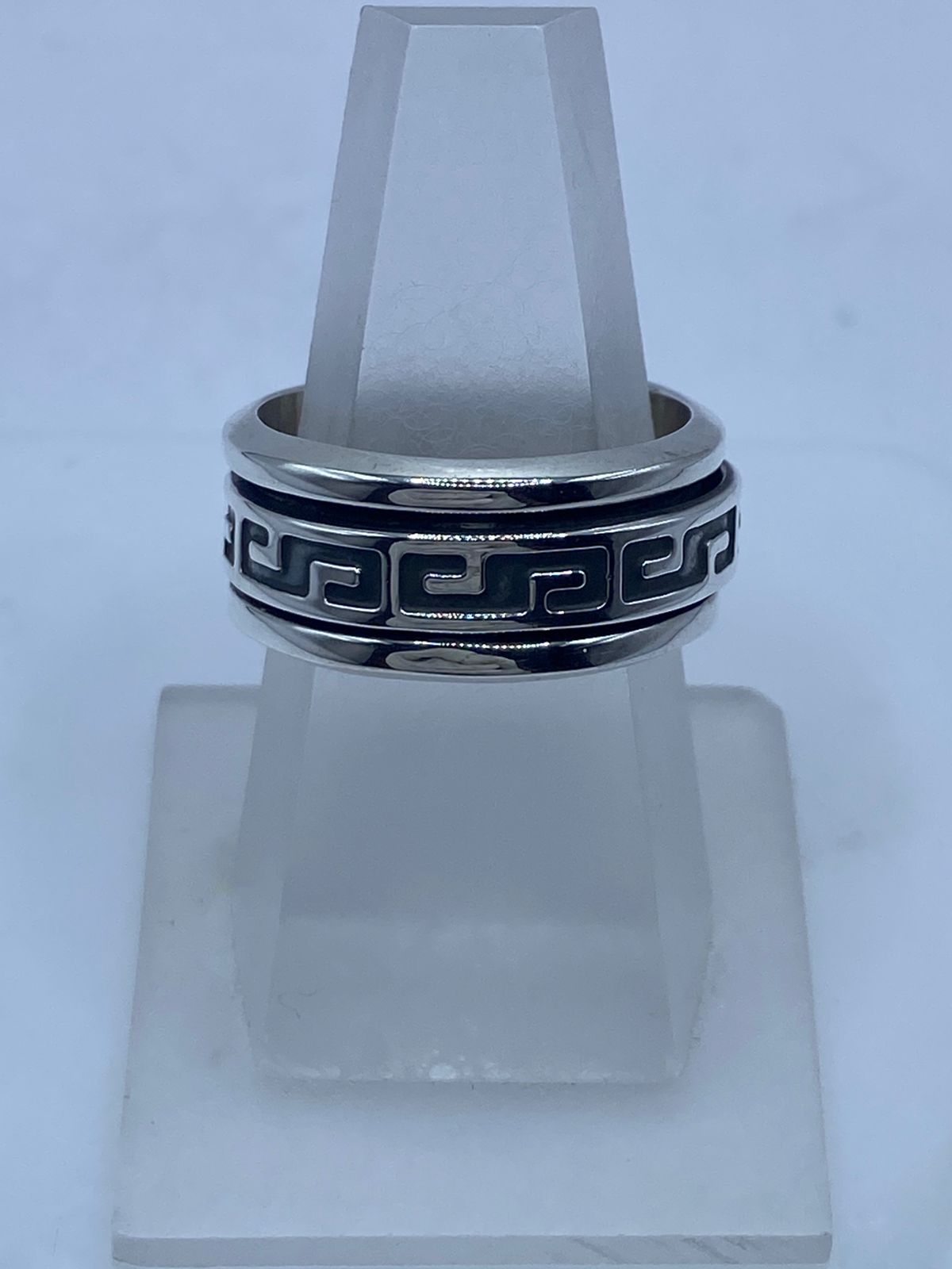🏛️💍 Anillo Spinner de Plata .925 con Greca Clásica Oscurecida