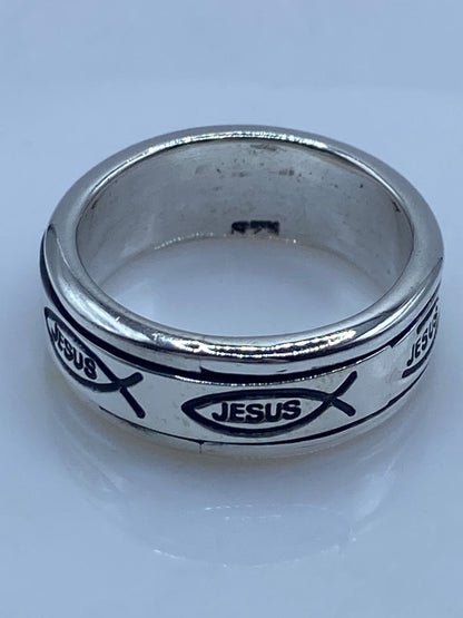 Anillo Spinner de Plata .925 “jesús” con Símbolo Ichthys, sello de autenticidad Plata Ley .925