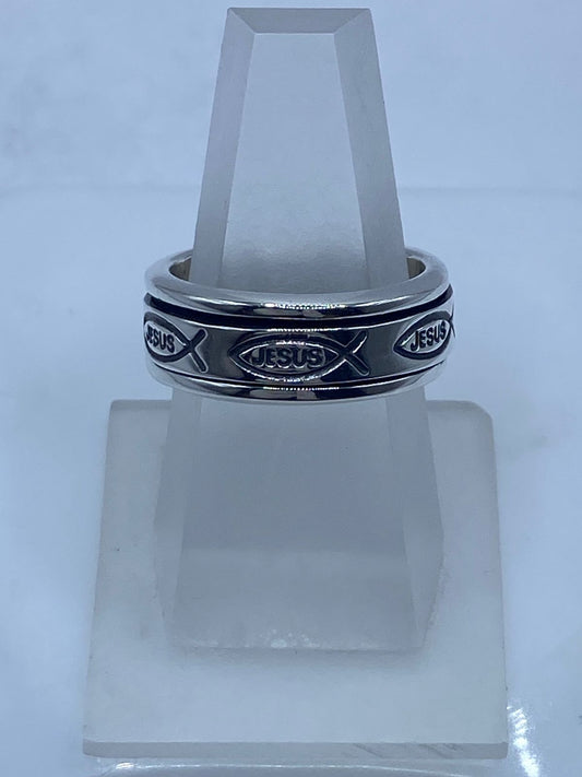✝️💍 Anillo Spinner de Plata .925 “jesús” con Símbolo Ichthys — vista lateral