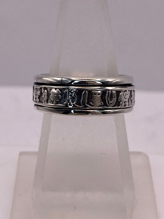 Anillo Spinner Símbolos de la Suerte en Plata .925 — vista lateral