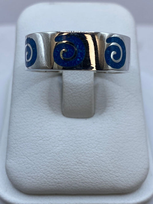 Anillo Turquesa con Espirales Caladas en Plata .925