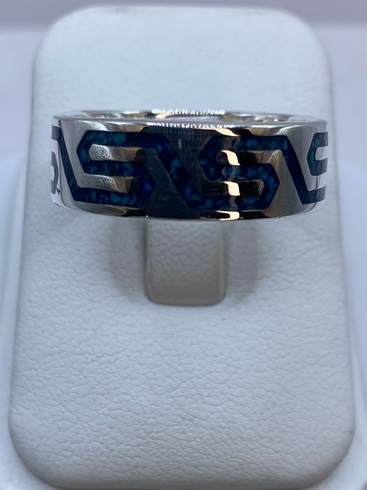 Anillo de Turquesa con Greca Geométrica en Plata .925