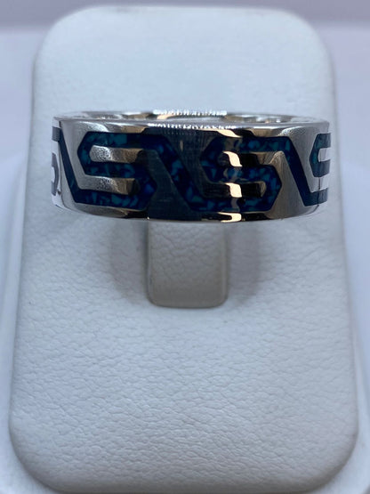 Anillo de Turquesa con Greca Geométrica en Plata .925