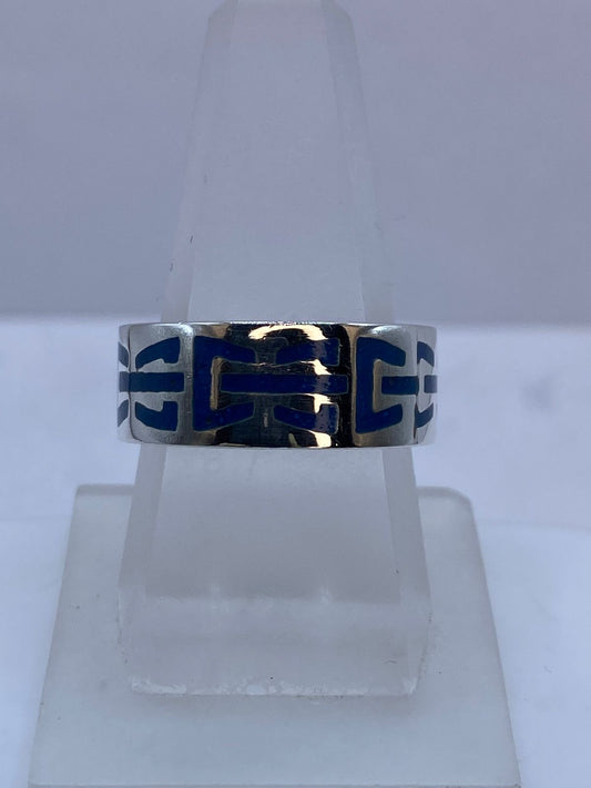 Anillo de Turquesa con Greca Horizontal en Plata .925