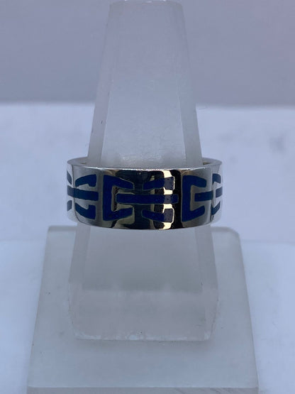 Anillo de Turquesa con Greca Horizontal en Plata .925, vista lateral