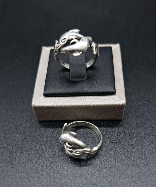 ANILLO DE DOS DELFINES EN PLATA LEY 925