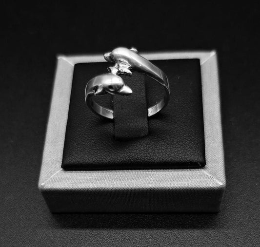 ANILLO DE DOS DELFINES EN PLATA LEY 925