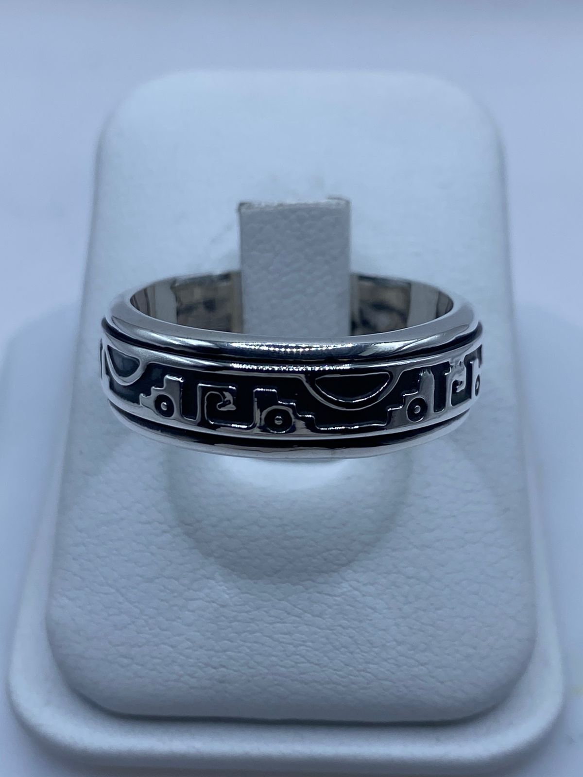 Anillo giratorio plata 925 glifos prehispánicos oxidados para hombre, talla 12, artesanal Taxco México 