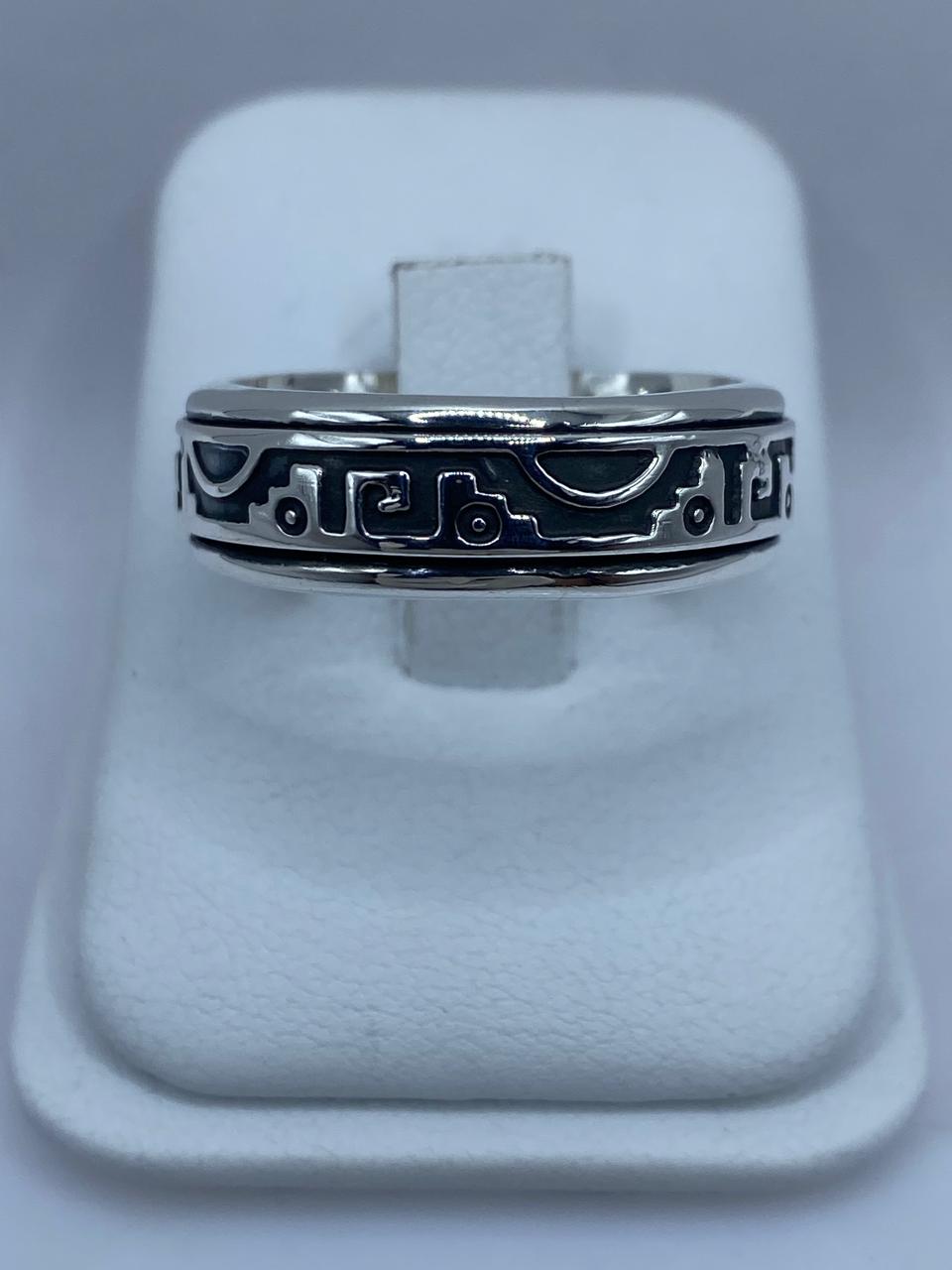 Anillo giratorio plata 925 glifos prehispánicos artesanal de Taxco