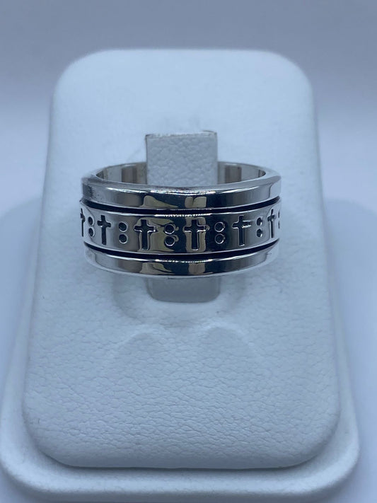 🙏 Anillo Giratorio de Plata 925 con Cruces Grabadas