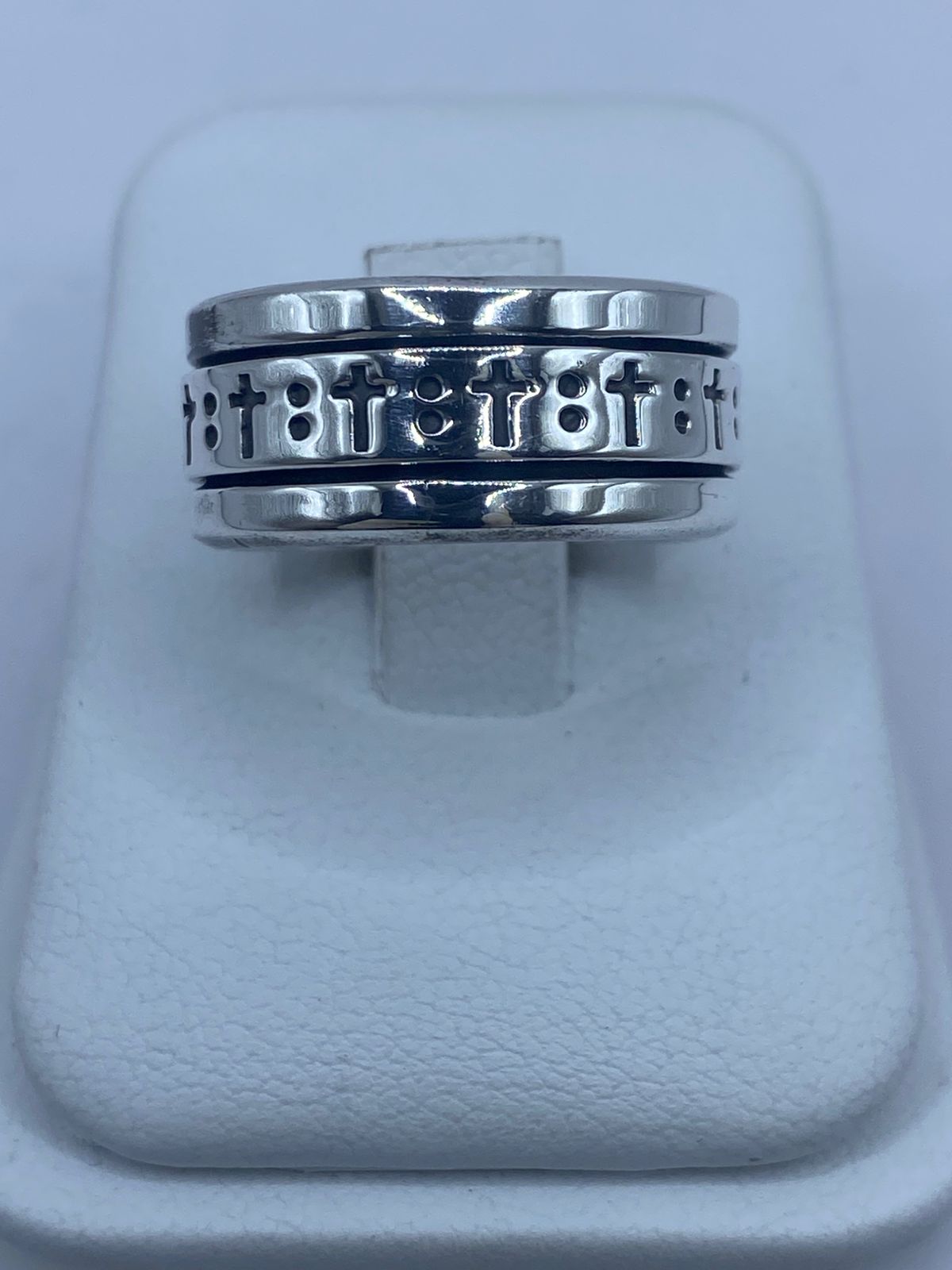 🙏 Anillo Giratorio de Plata 925 con Cruces Grabadas