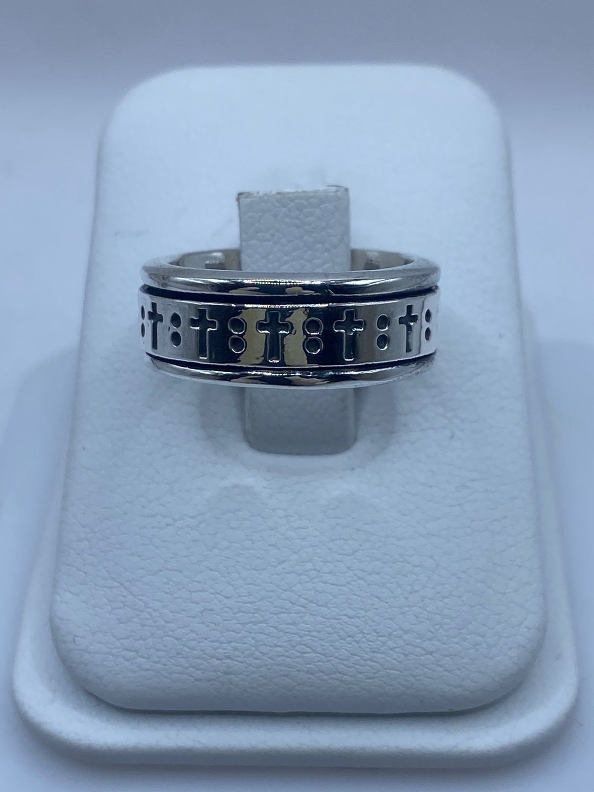 🙏 Anillo Giratorio de Plata 925 con Cruces Grabadas