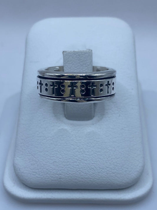 🙏 Anillo Giratorio de Plata 925 con Cruces Grabadas