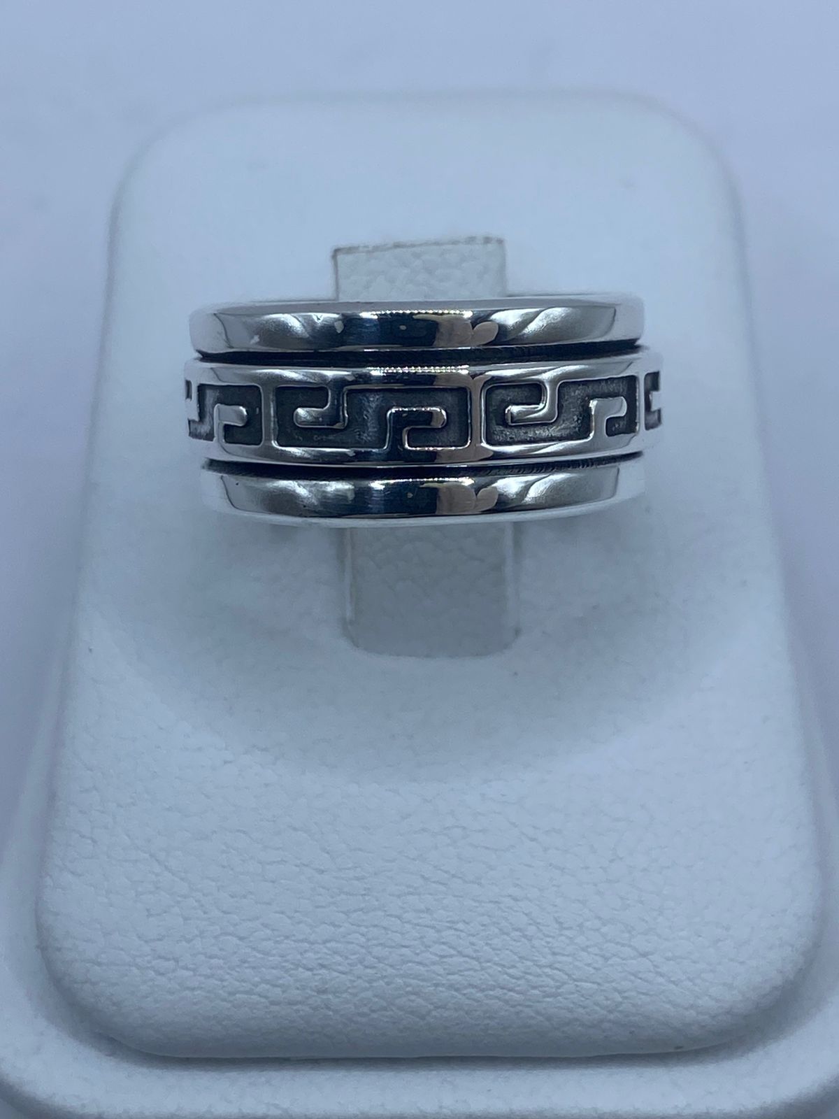 🔁 Anillo Giratorio de Plata 925 con Diseño Greca Clásica