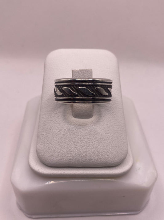 Anillo Giratorio de Plata 925  con Diseño de Ondas Texturizadas