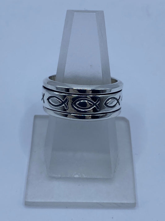 🐟✝️ Anillo Giratorio de Plata 925 con Símbolo  Ichthys (Pez Cristiano)