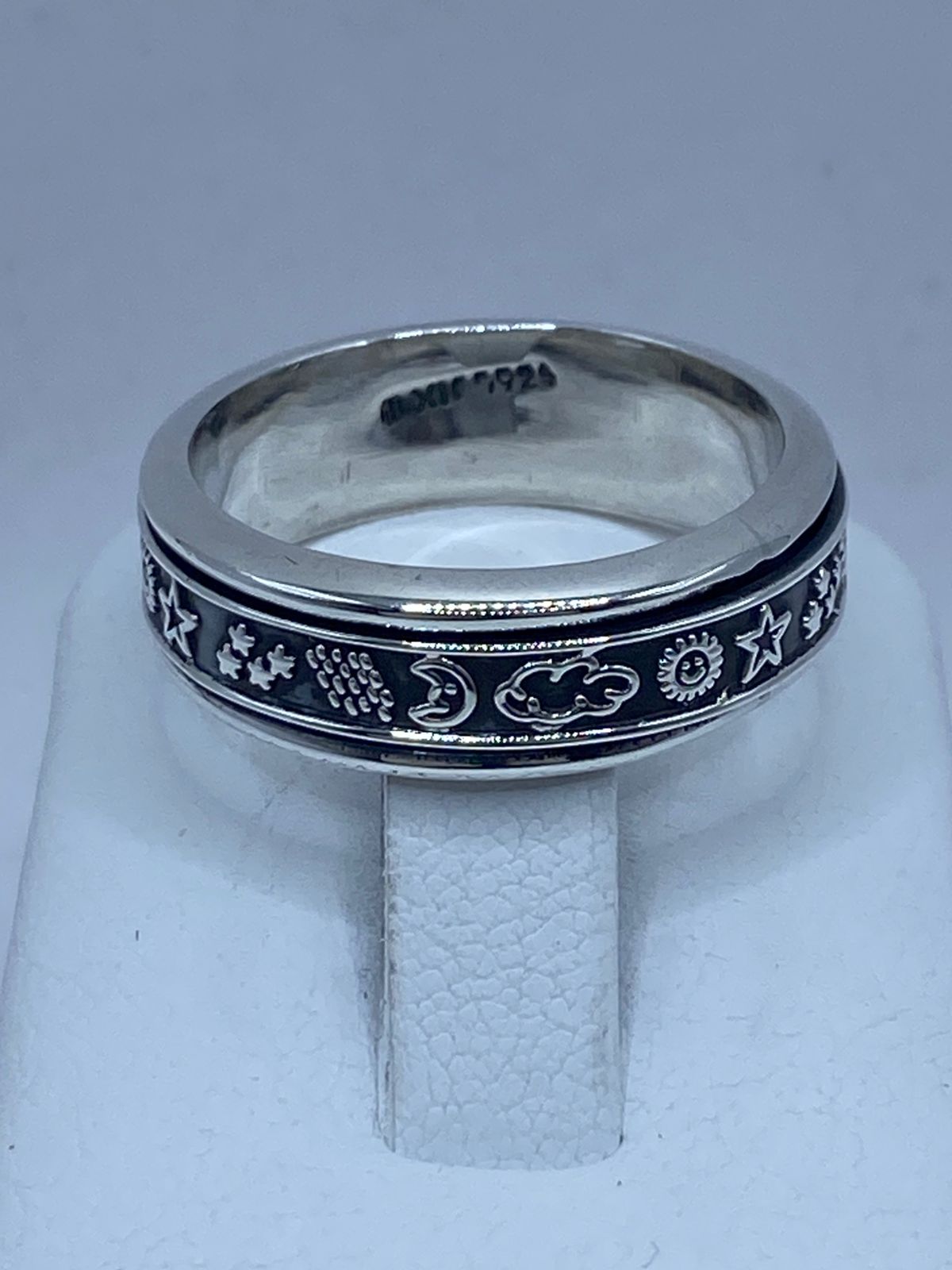 🌙☀️⭐ Anillo Giratorio de Plata 925 con Símbolos Celestiales