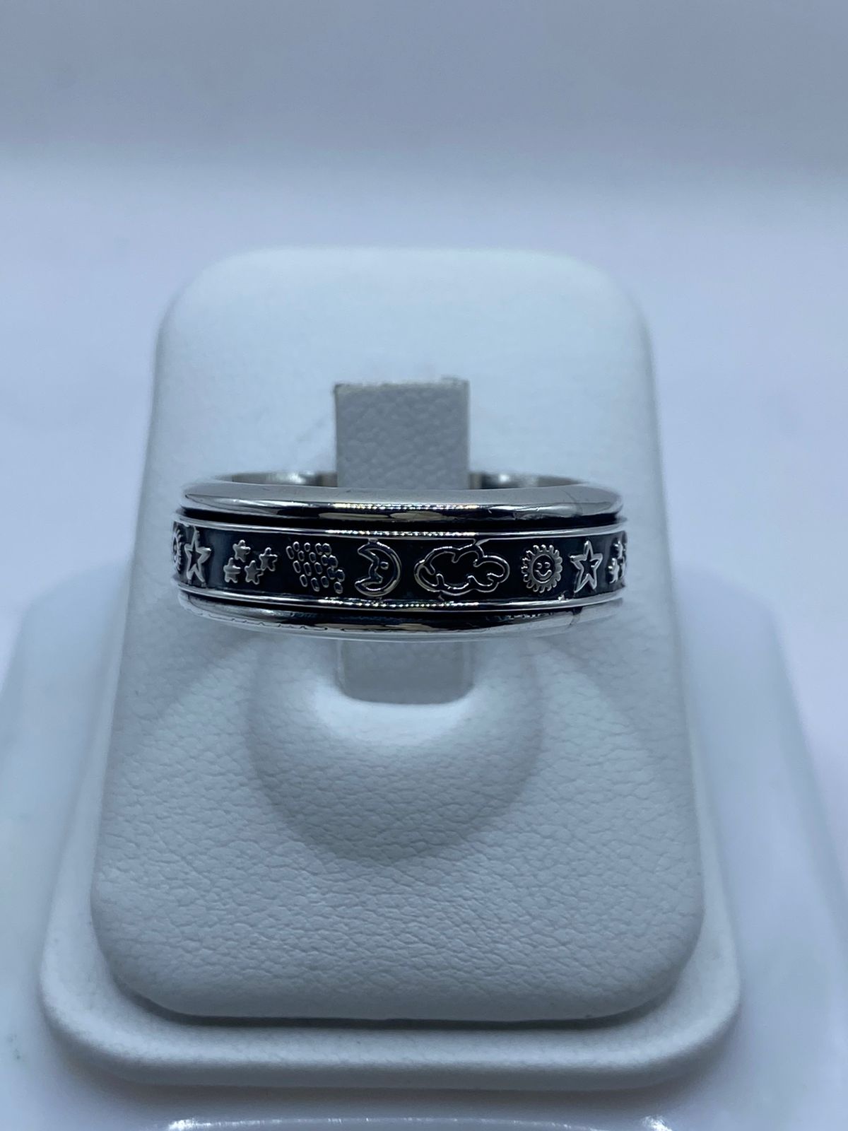 🌙☀️⭐ Anillo Giratorio de Plata 925 con Símbolos Celestiales