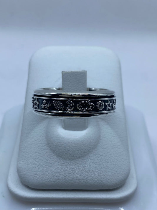 🌙☀️⭐ Anillo Giratorio de Plata 925 con Símbolos Celestiales