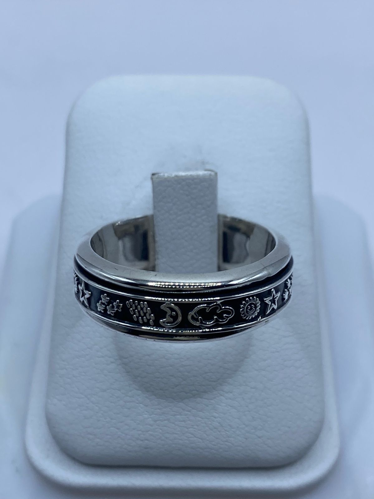 🌙☀️⭐ Anillo Giratorio de Plata 925 con Símbolos Celestiales
