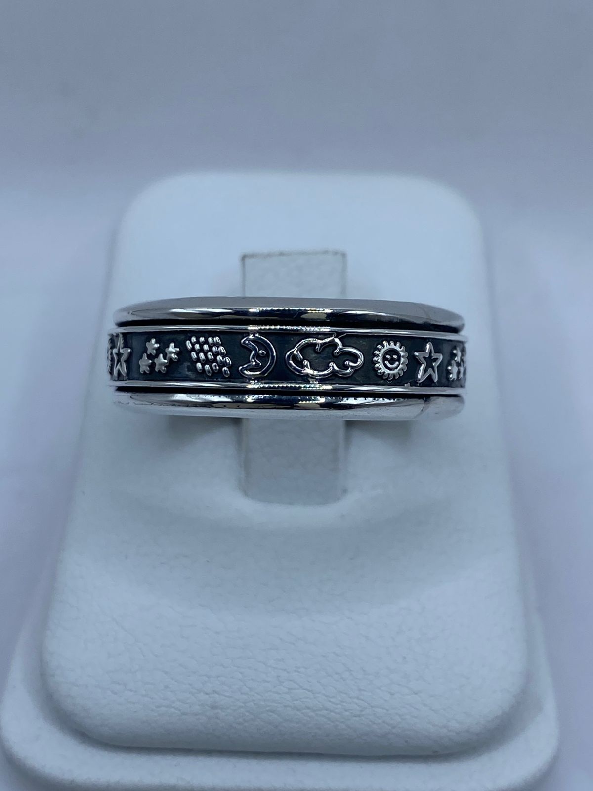 🌙☀️⭐ Anillo Giratorio de Plata 925 con Símbolos Celestiales