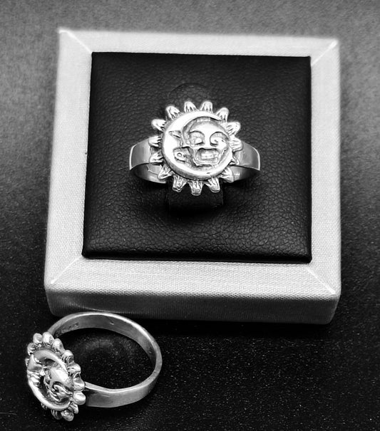 ANILLO SOL Y LUNA EN PLATA LEY 925