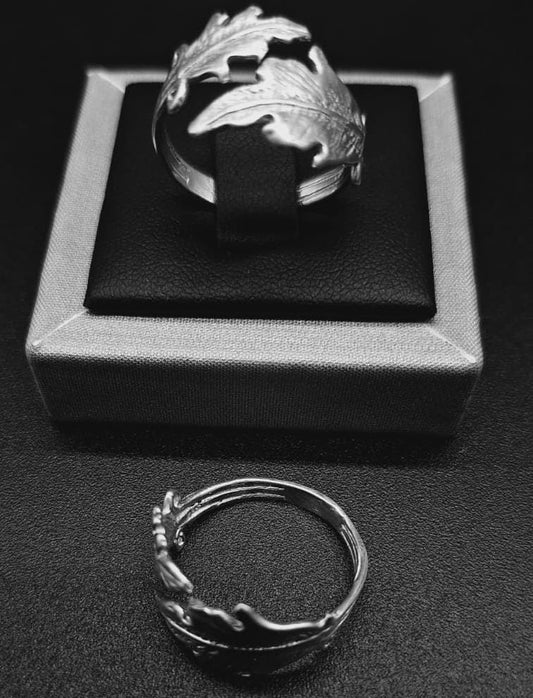 ANILLO DOBLE HOJA MEDIANA EN PLATA LEY 925